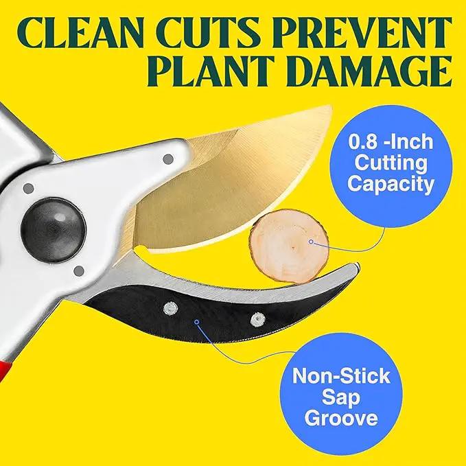 Haus & Garten PrecisionPRO 8" Titanium Pruning Shears - Heavy Duty Professional Bypass Pruner - Use As Rose Clippers, Premium Gardening Secateurs, Garden Scissors, Handheld Yard, Tree, & Plant Tool by GreenHaven Gardens