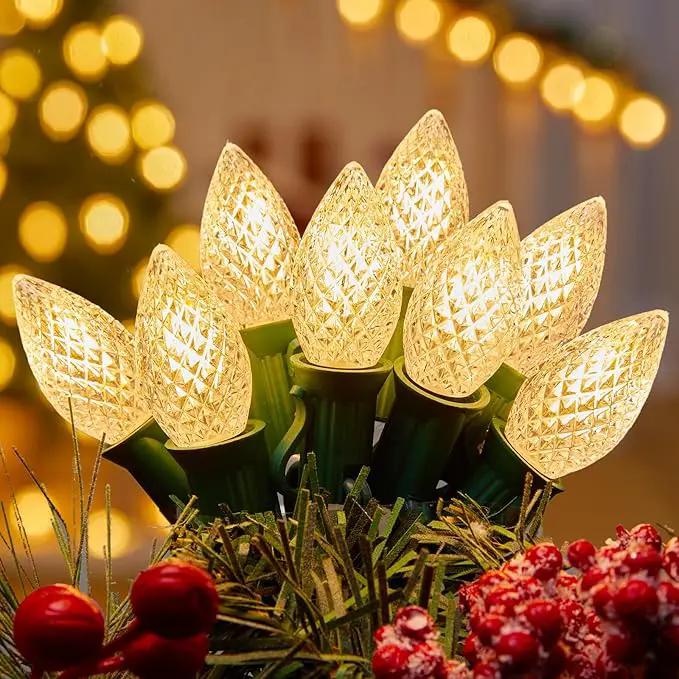 C7 LED Lights Warm White Christmas Lights Outdoor, 100FT C7 Christmas String Lights with 100 Plastic Bulbs, Traditional Hanging Holiday Lights for Christmas Tree Patio Fence Roofline Xmas Decorations by GreenHaven Gardens