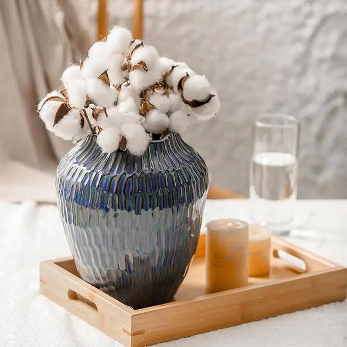 Blue Ceramic Vase for Home Decor,7.8 Inch Flower Vases，Decorative Vase for Pampas Grass，Modern Art Texture Vases for Home Entryway Living Room Dining Table Farmhouse Office Decor- Blue by GreenHaven Gardens
