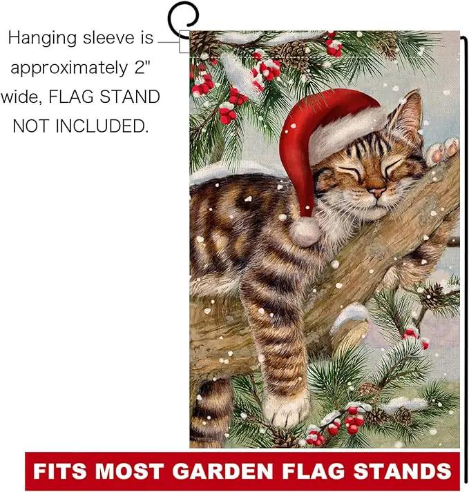 BLKWHT Winter Cat Garden Flag 12x18 Vertical Double Sided Christmas Holiday Outside Decorations Burlap Yard Flag BW738 by GreenHaven Gardens