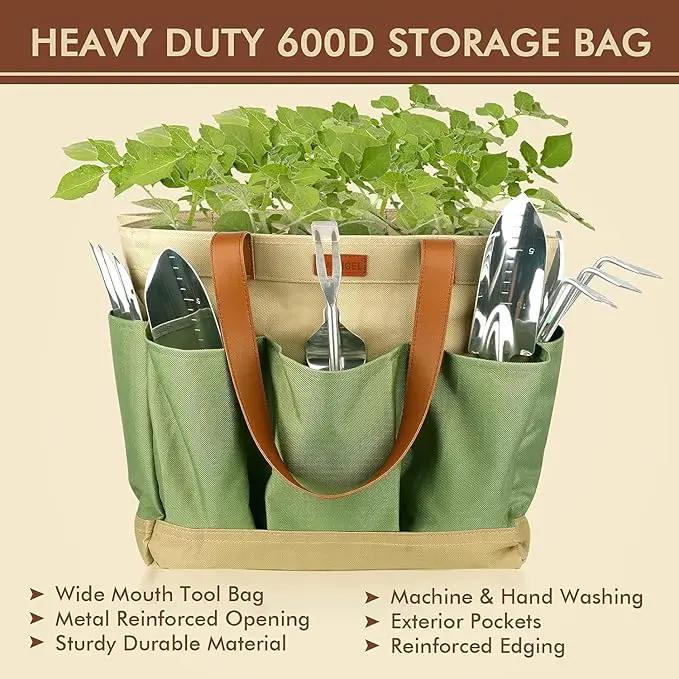 YAUNGEL Gardening Tools - 10 Pcs Garden Tool Set Heavy Duty Stainless Steel Garden Supplies Hand Tools with Wooden Handle, Storage Tote Bag, Gardening Gifts for Women and Men by GreenHaven Gardens