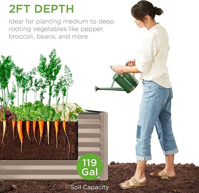 Best Choice Products 4x2x2ft Outdoor Metal Raised Garden Bed, Deep Root Planter Box for Vegetables, Flowers, Herbs, and Succulents w/ 119 Gallon Capacity - Taupe by GreenHaven Gardens