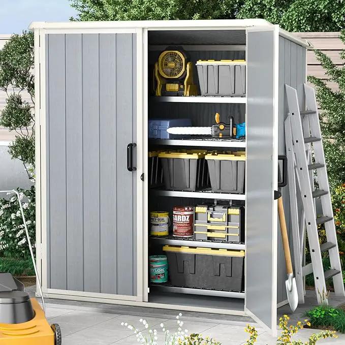 Aoxun Outdoor Storage Shed 5 x 3FT, Resin Shed with Floor and Lockable Door, Plastic Sheds for Garbage Can, Tool, Accessories, Lawn, Garden - Grey by GreenHaven Gardens