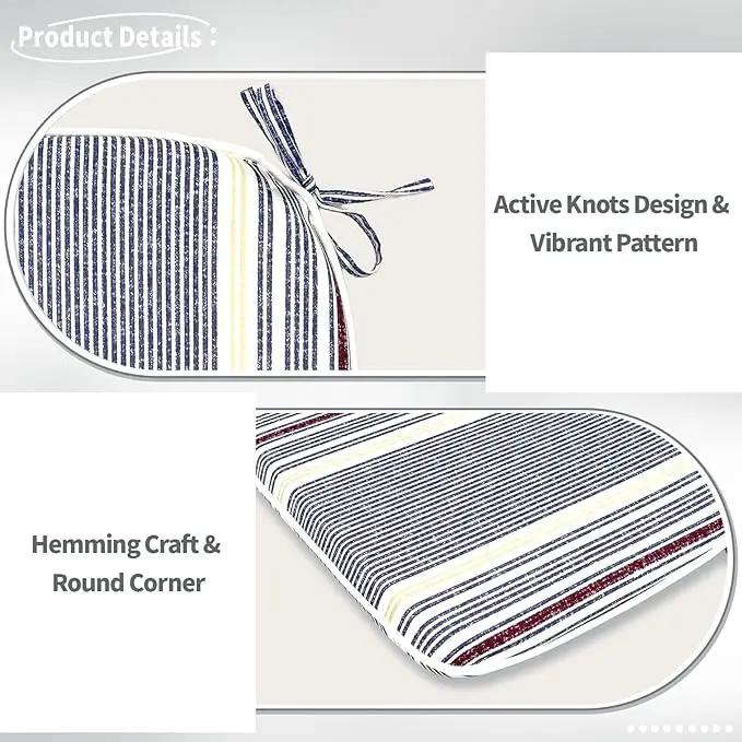 Indoor/Outdoor Chair Cushions 16x17 Inch, Patio Chair Cushions with Ties, All Weather Seat Cushions for Patio Furniture Home Garden Chair Use, Set of 4, Stripe Denim Blue by GreenHaven Gardens