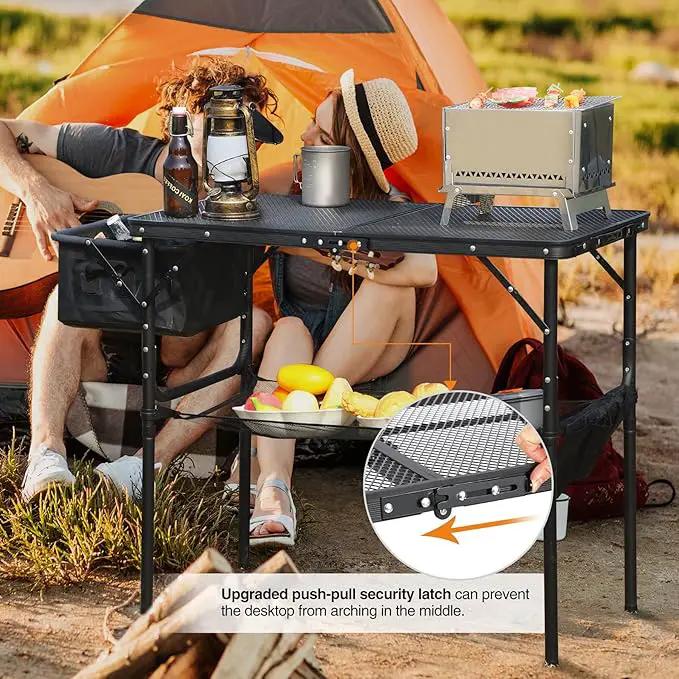 RedSwing Portable Grill Table with Sink for Outside, Aluminum Frame Folding Grill Stand Table for Outdoor Camping Picnic BBQ, Lightweight Adjustable Height, 36 x 20 x 31 Inches, Black by GreenHaven Gardens