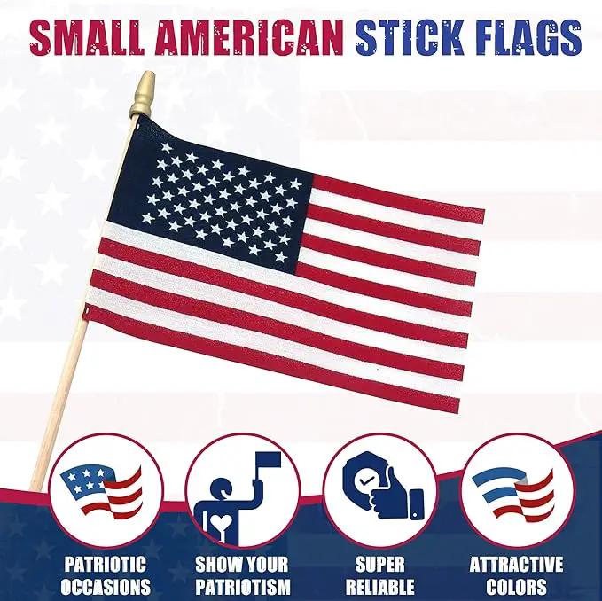 Super Tough Small American Stick Flags 4’’x6’’ | Cotton Outdoor Flag on 10’’ Wooden Stick with Spear Tip | Mini Flags Patriotic Decor for Various Holiday Parties and National Flag Day | 25 Pack by GreenHaven Gardens
