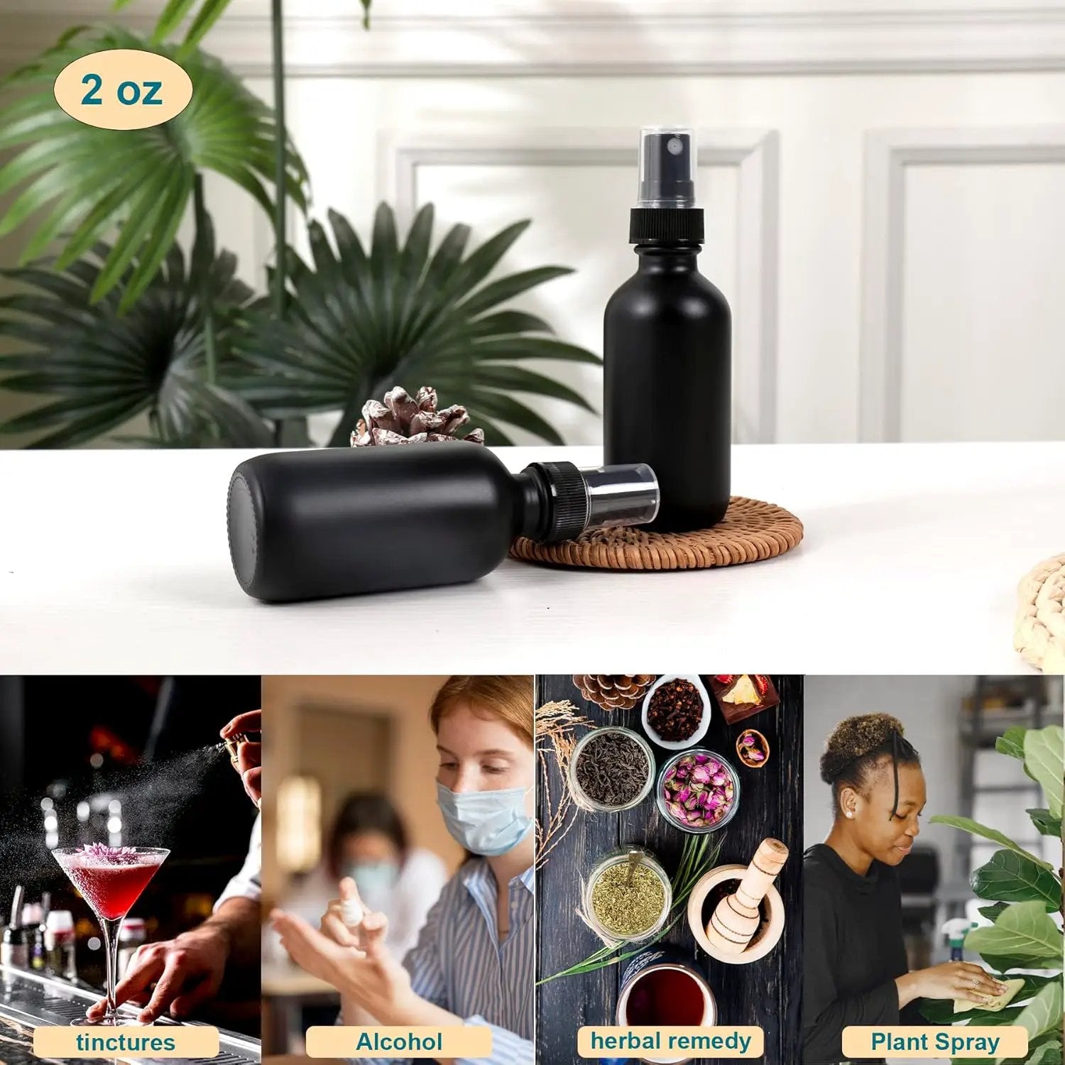 Frosted Black Glass Small Spray Bottle 2 oz 48 Packs,Fine Mist Sprayer Small Clear Bottles,Refillable Containers mini spray bottles for Cleaning Solutions and Skin Care (Frosted Black 48pcs) by GreenHaven Gardens