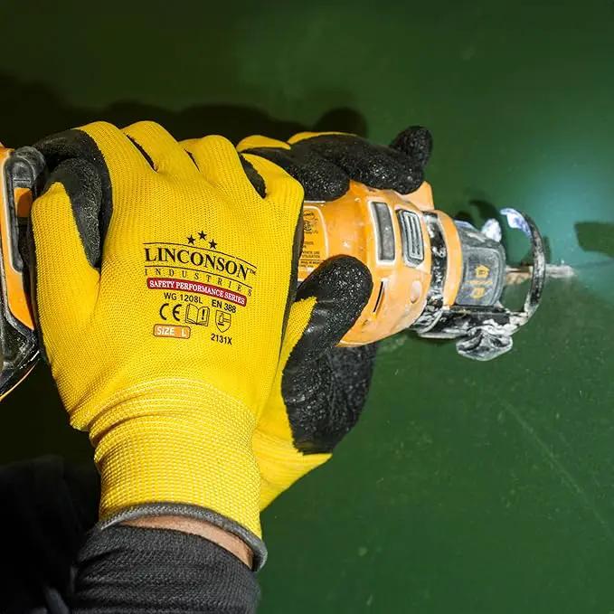 linconson 12 Pack Safety Performance Series Construction Mechanics Wrinkle Latex Work Gloves by GreenHaven Gardens