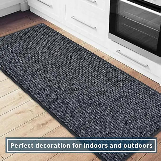 fani Heavy Duty Large Outdoor Indoor Entrance Black Doormat Waterproof Low Profile Entrance Rug Front Door Mat Patio Anti-Skid Rubber Back, 48x96 inch (Gray) by GreenHaven Gardens