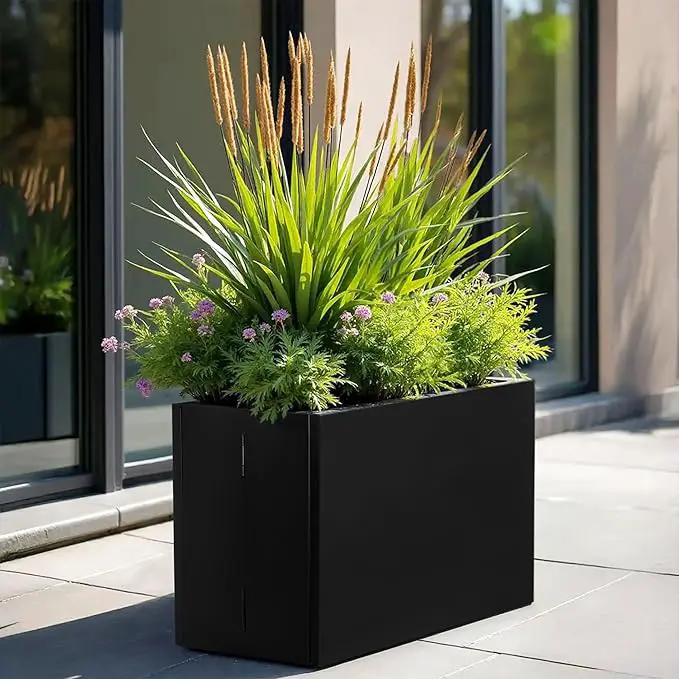 Galvanized Steel Rectangular Planter, 16"x 12"x 12" Small Planters for Outdoor Plants, Black Outdoor Planter with Drainage Holes by GreenHaven Gardens