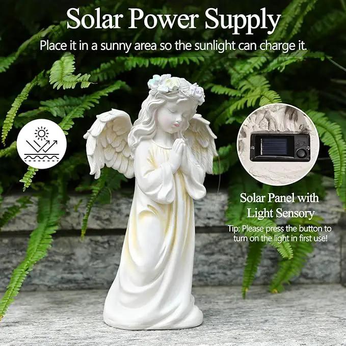 2pcs Angel Garden Statue, Warm Light Solar Garden Decor,Waterproof Outdoor Garden Decor Praying Angel Figurine Sculpture for Mom or Birthdays, Lawn Yard Patio, Sympathy Gift, White by GreenHaven Gardens