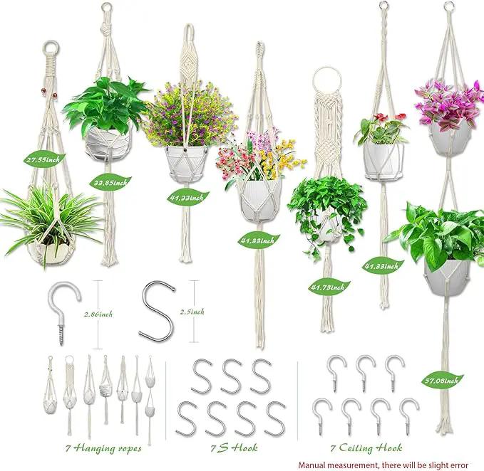 IGaiety Macrame Plant Hanger,7 Pack Plant Hanger Indoor Hanging Planters with 7Pcs Ceiling and S Hooks-Handmade Macromay Plant Hangers Outdoor Macrame Plant Holder for Boho Home Decor by GreenHaven Gardens