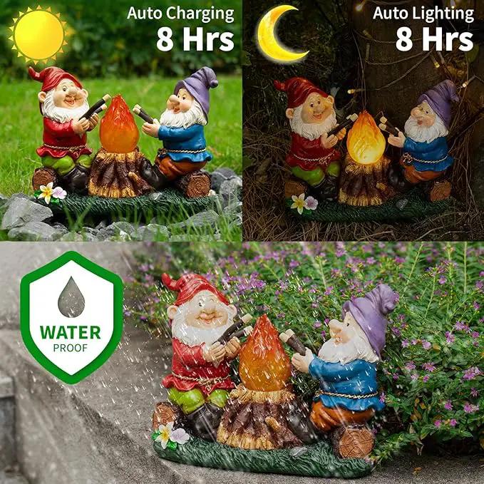 mopha Solar Garden Gnomes Statues Outdoor Christmas Flame Lights Decor, Resin Gifts Figurines Outside Decoration Ornaments Clearance Gardening Decoration by GreenHaven Gardens