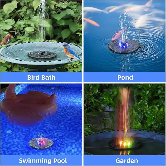 Solar Fountain, Powered Water 4W Pump for Bird Bath with LED Lights, 7 Nozzle and Fixer Hummingbird Garden, Pond, Pool, Fish Tank, , Black by GreenHaven Gardens