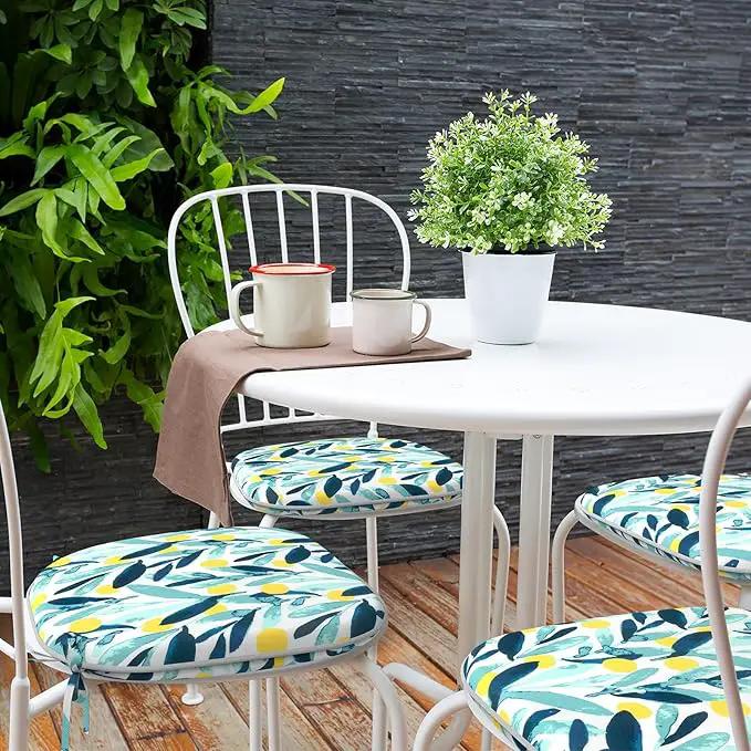 Indoor/Outdoor Chair Cushions 16x17 Inch, Patio Chair Cushions with Ties, All Weather Seat Cushions for Patio Furniture Home Garden Chair Use, Set of 4, Leaves Multi by GreenHaven Gardens