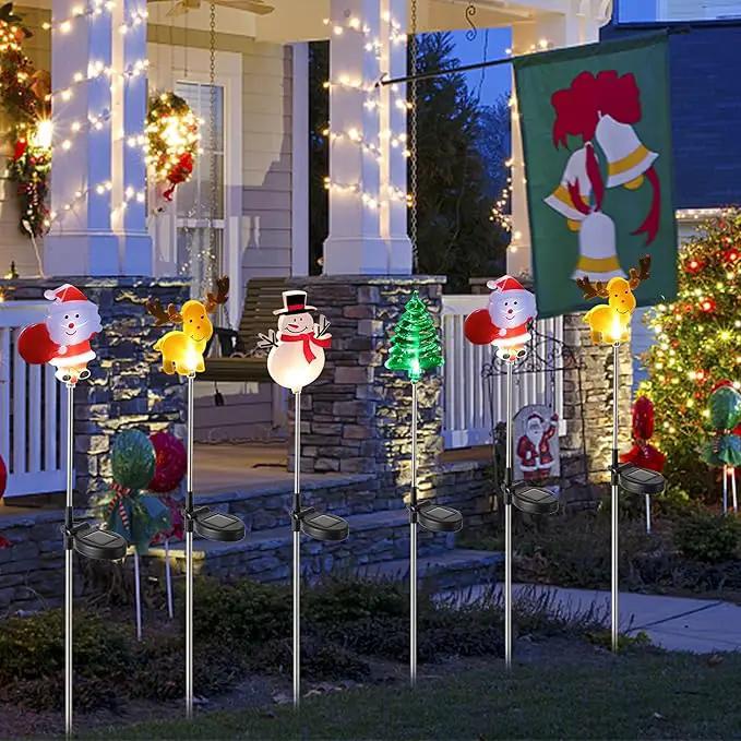 Glintoper 4 Pack Solar Christmas Figurine Lights, Outdoor Lighted Decorative Santa Claus, Snowman, Xmas Tree & Reindeer with Garden Stakes, Warm White LED Lighting Yard Stake for Path Lawn Patio Decor by GreenHaven Gardens