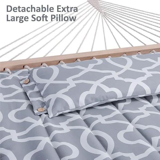 SUNCREAT 55 Inch Extra Large Double Hammock with Stand, 475lbs Capacity, Outdoor Portable Hammock with Hardwood Spreader Bar, Extra Large Pillow, Grey by GreenHaven Gardens