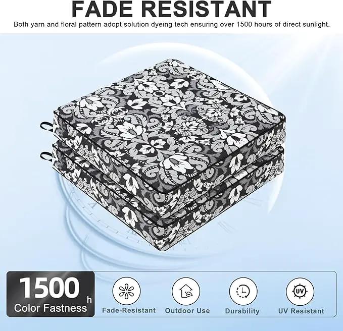 Favoyard Outdoor Chair Cushion 19 x 19 x 3 In Waterproof Pattern Fade Resistant Cushions for Patio Furniture with Removable Cover Attach Straps 28D Foam Insert Cushions Pads for Seat Sofa Couch 2 Pack by GreenHaven Gardens