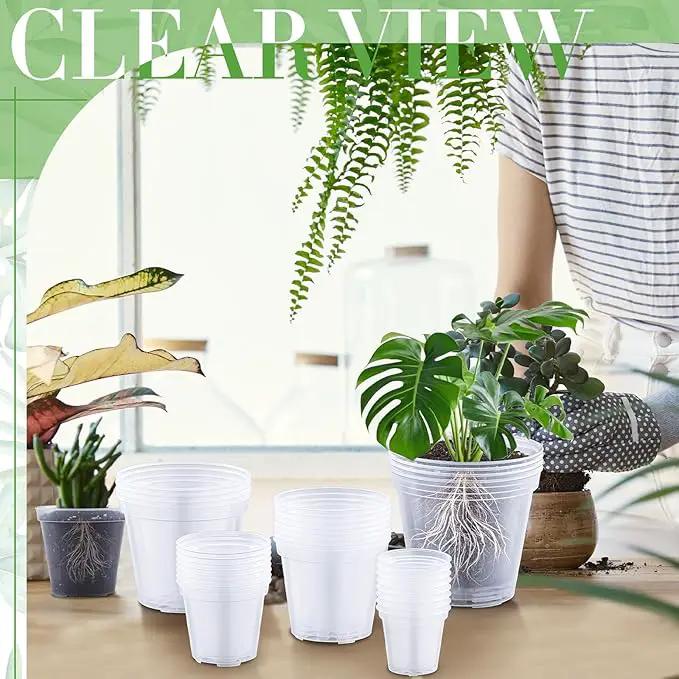 Vesici Large Size Clear Nursery Pots Variety Pack Plant Pots with Drainage Holes Planters for Indoor Plants Flexible Transparent Plastic Plant Bottle Succulents(32 Pcs,3/4/5/6/7 Inch) by GreenHaven Gardens
