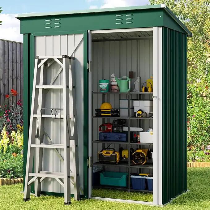 Gizoon 5' x 3'Outdoor Storage Shed with Singe Lockable Door,Galvanized Metal Shed with Air Vent Suitable for The Garden,Tiny House Storage Sheds Outdoor for Backyard Patio Lawn-Green by GreenHaven Gardens
