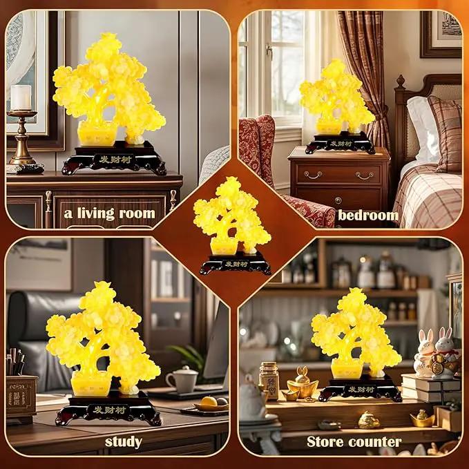 FENGSHUI-CAISHEN Top Resin Money Tree, Artificial Bonsai Tree, Handcrafted, Premium Quality, Feng Shui Gift for Abundance Luck and Success (Yellow) by GreenHaven Gardens