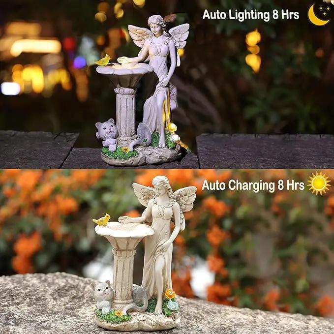 Angel Garden Statue, Solar Figurine with Outdoor Décor Resin Cat Sculpture Lawn Ornament,Ideal Yard Art for Patio Lawn Yard Housewarming Garden Gift by GreenHaven Gardens