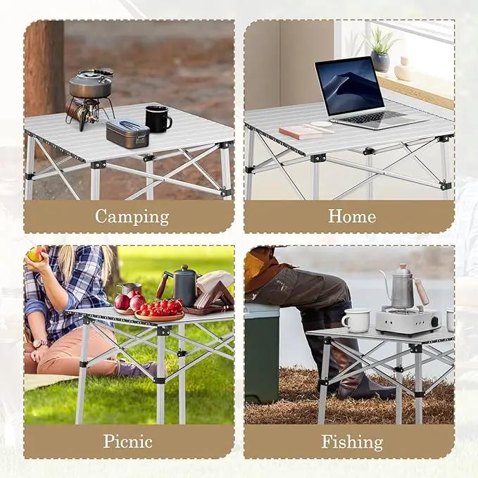 Athena Collection Foldable Camping Table, 28" Small Aluminum Outdoor Folding Camp Table with Roll Up Tabletop and Carry Bag, Lightweight and Portable for Outdoor Camping Picnic Grilling, Silver by GreenHaven Gardens