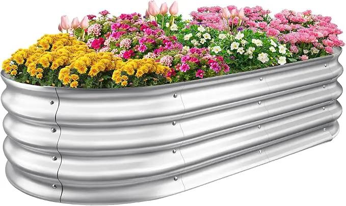 Sponvatt Raised Garden Bed - Outdoor Galvanized Raised Garden Bed Planter Boxes, Large Oval Metal for Gardening Planter Box Kit,Suitable for Vegetables,Herbs (Silver, 6x3x1 Ft) by GreenHaven Gardens