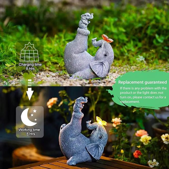 Mommy & Baby Elephant Garden Statue with Solar Butterfly Lights - Perfect Elephant Decor & Ornament for Women, Housewarming Gifts and as Garden Decorations by GreenHaven Gardens