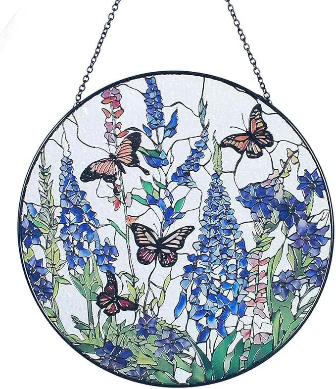 7.8'' Lavender Monarch Butterfly Suncatcher Stained Glass - Monarch Lavender Originally Designed Butterfly Suncatchers for Sun Catchers Indoor Window | Beautiful Gifts for Butterfly Lovers by GreenHaven Gardens