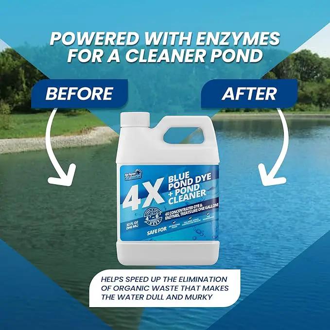 32oz 4X Blue Pond Dye + Pond Cleaner, Blue Dye for Ponds and Lakes, 2-in-1 Lake Colorant + Enzymes, Makes Murky Water Clean & Beautiful, Keeps The Water Cool, Clear, and Ideal for Fish & Wildlife by GreenHaven Gardens