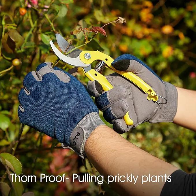 COOLJOB Thorn Proof Garden Gloves with Touchscreen Fingers for Men, Rose Pruning Work Gloves with Palm Cushion for Gardener, Farmer and Landscaper (Navy 1 Pair Large) by GreenHaven Gardens