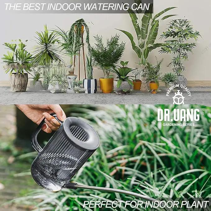 Small Watering Can Indoor Plants with Long Spout (1L, Gray) by GreenHaven Gardens