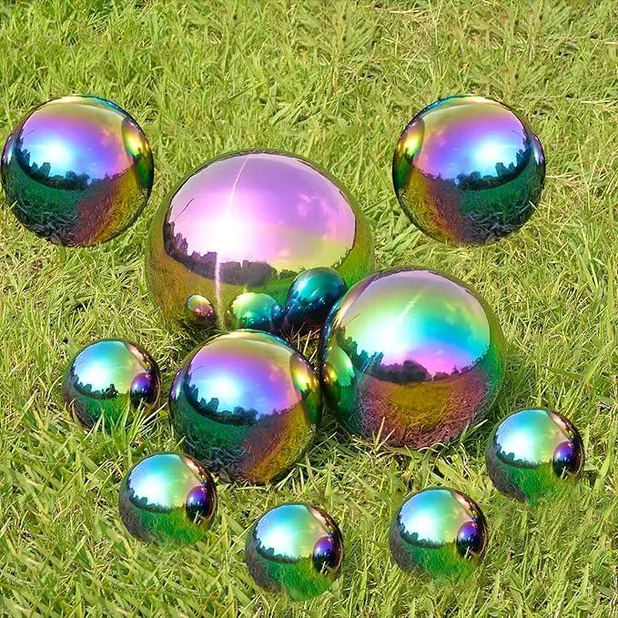 Nerien Gazing Ball, Stainless Steel Garden Mirror Globe, Polished Ornament Sphere, Hollow Floating Reflective Hemisphere, for Home Outdoor Pond Housewarming Swimming Pool Decoration, Rainbow, 10Pcs by GreenHaven Gardens