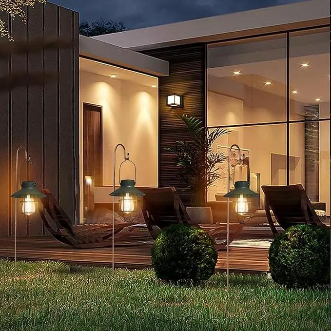 pearlstar Solar Lanterns Outdoor Metal Solar Powered Hanging Lights Waterproof for Wall Barn Yard Garden Patio Garage Balcony Porch Fence Decor, Warm White Edison Bulb (Green-2pack) by GreenHaven Gardens