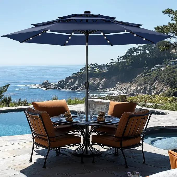 GREEN PARTY 10ft Outdoor Patio Umbrella, Auto-Tilt Market Table Umbrellas with Crank, 8 Sturdy Ribs & 1.5" Pole UV Protection for Garden Deck Backyard Pool by GreenHaven Gardens