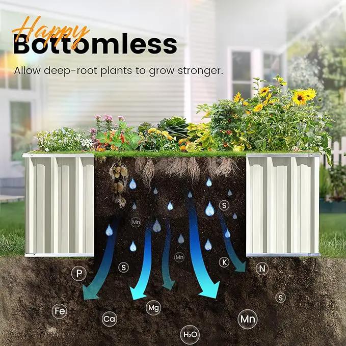 KING BIRD Raised Garden Bed 68" x 36" x 24" Heightened Galvanized Steel Metal Planter Box Outdoor for Deep-Rooted Vegetables, Flowers, Large Raised Bed Kit (Ivory) by GreenHaven Gardens