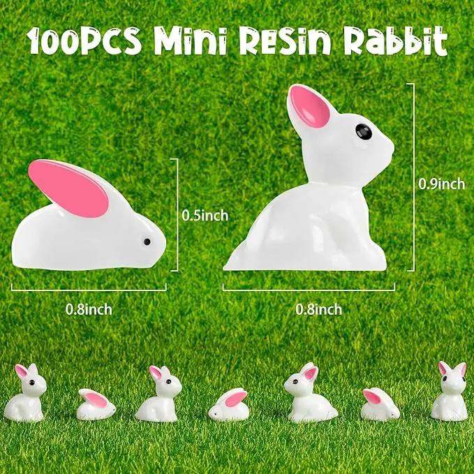 Miniature Rabbit Figurines, 100Pcs Mini Resin Bunny Animals Toy, Miniature Rabbit for Landscape Ornaments Miniature Garden Decor Potted Plant,Cake Topper Decoration by GreenHaven Gardens