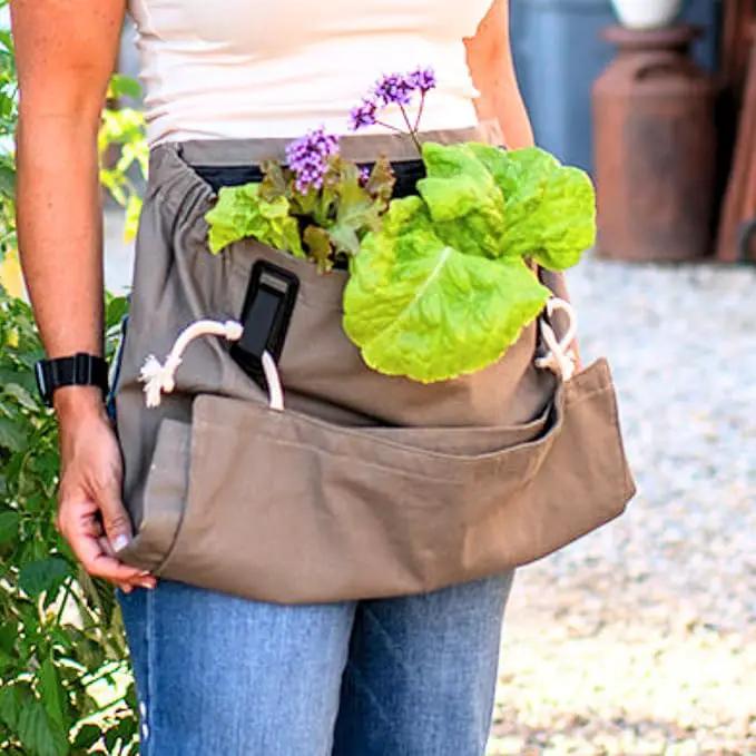 Roo Gardening Apron with Pockets & Harvesting, Picking Pouch - Adjustable, Water-resistant, Washable Canvas Cotton by GreenHaven Gardens