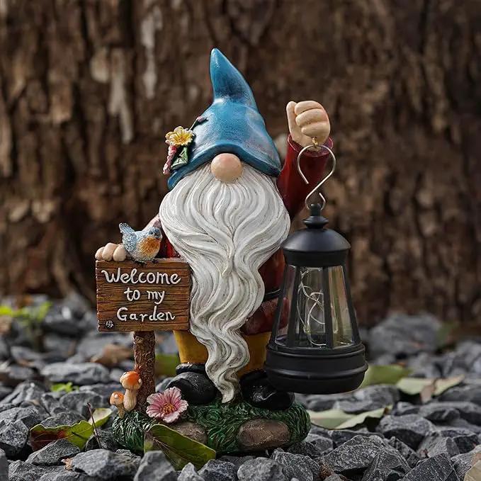 C&Y&G&X Solar Garden Gnome Statue – Waterproof Outdoor Decor with Solar Lantern LED Lights and Welcome Sign for Yard, Lawn, Patio – Ideal Gift for Grandma Mom Women by GreenHaven Gardens