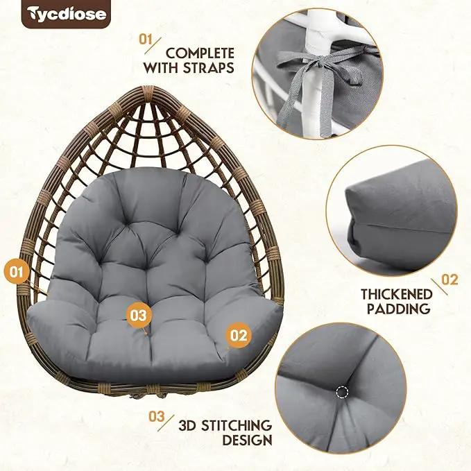 Egg Chair Cushion Replacement, Waterproof Outdoor Hanging Egg Swing Chair Cushions Pads, U-Shaped Thickened Cushions for Hanging Eggs Chair with Ties, 47x33x7 Inches (Grey) by GreenHaven Gardens