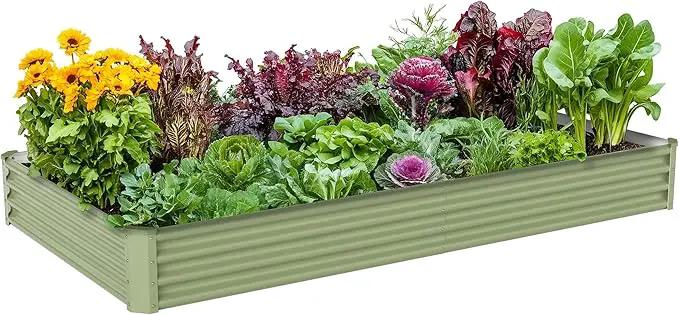 8x4x1ft Raised Garden Bed-Outdoor Galvanized Planter Box for Vegetables, Fruits,Herbs, Flowers, Metal Raised Garden Bed kit-Green by GreenHaven Gardens