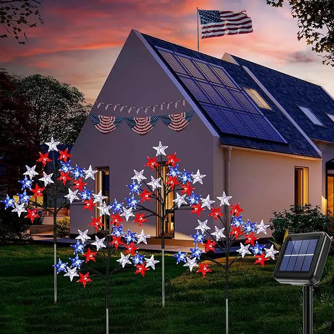 Solar 4th of July Stake Lights, Red White and Blue Lights Outdoor Decorations, Led Patriotic Lights Battery Operated for Memorial Day, July 4th, Veterans Day Outside Decor (4 in 1) by GreenHaven Gardens
