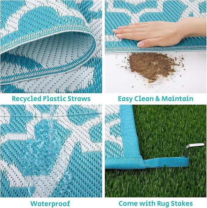 HEBE Outdoor Rug Waterproof 6x9, Plastic Straw Rug Camping Rug, Reversible Outdoor Patio Rugs RV Mat Clearance, Indoor Outside Floor Carpet for Porch,Deck,Camper,Balcony,Backyard by GreenHaven Gardens