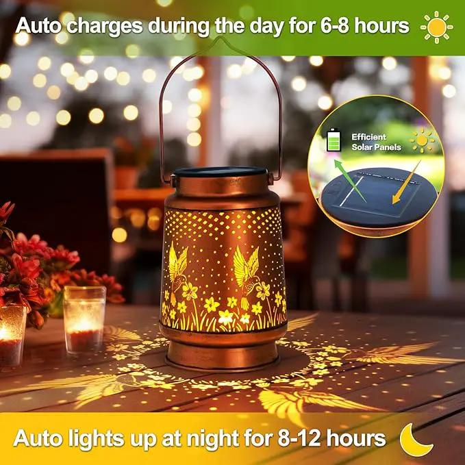 4 Packs Solar Lanterns Outdoor Hanging Lantern Lights, 4 Hummingbirds Hollowed-Out Metal Decor Lantern, Waterproof LED Decorative Garden Light Gifts by GreenHaven Gardens