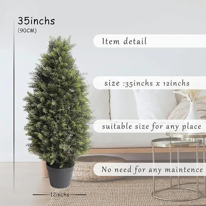 3FT Artificial Cedar Topiary Trees, Fake Cypress Trees Faux Pine Shrubs Plants, Evergreen Plants for Home Porch Decor Set of 2 by GreenHaven Gardens