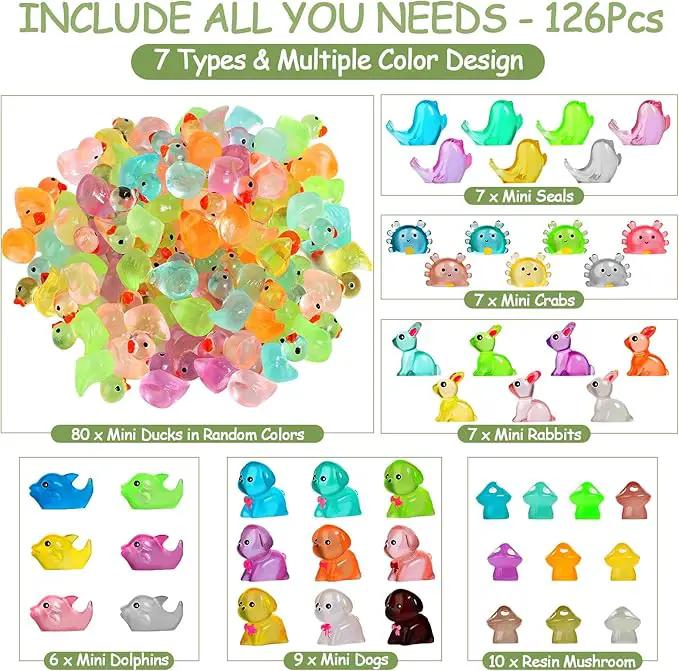 126PCS Mini Resin Ducks Animals Luminous Tiny Duck Animals Bulk Figures to Hide Glow in The Dark for Miniature Fairy Garden Accessories Micro Landscape Aquarium Potted Ornament Outdoor Decor by GreenHaven Gardens