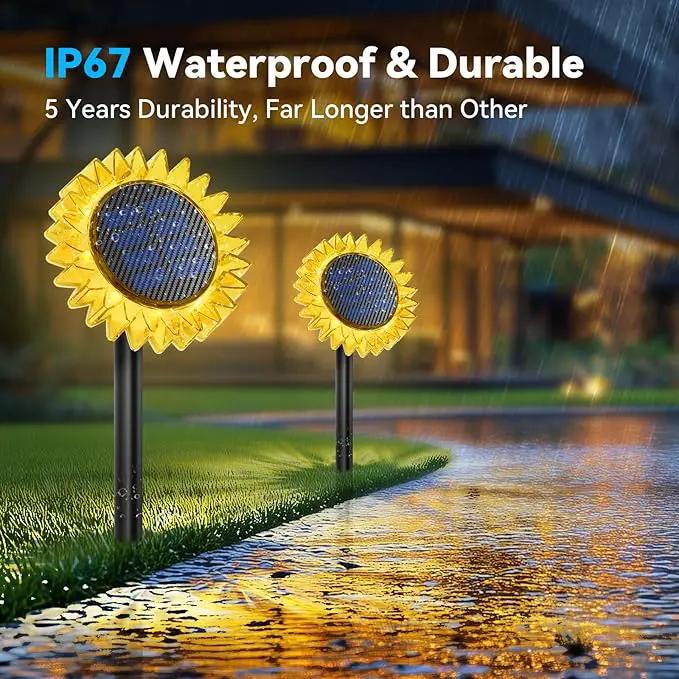 Solar Garden Lights - Upgraded Solar Sunflower Light, Ground/Wall 2 In 1, Solar Outdoor Lights Waterproof IP67,Garden Yard Patio Backyard Pathway Landscape Fence Wall Decoration, Warm White(4 Pack) by GreenHaven Gardens