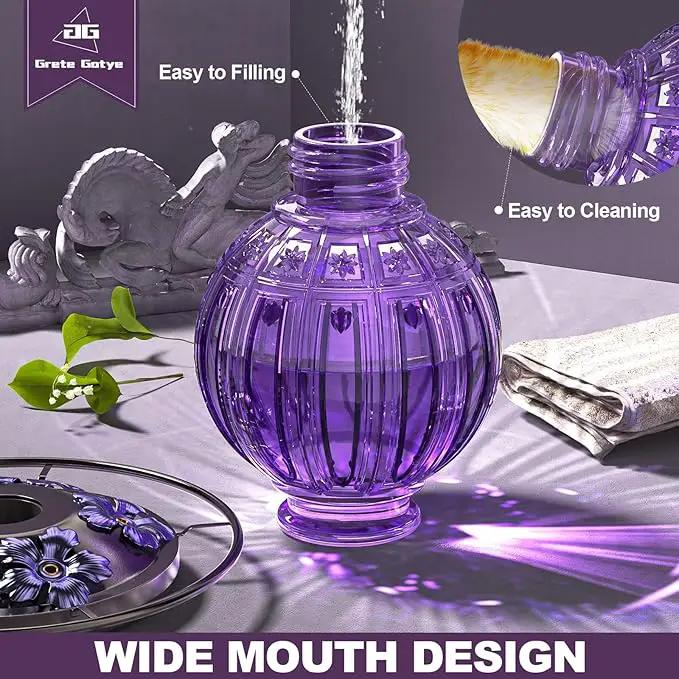2 Pack Glass Hummingbird Feeder for Outdoors Hanging, Bird Nectar Feeder with Perch & 5 Flower Feeding Ports, 26 Oz Leak Proof for Outside Garden Decor Backyard, Gifts for Women Mom, Purple by GreenHaven Gardens