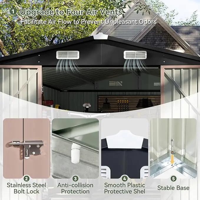 Aoxun 12x7.5 FT Shed Outdoor Storage Shed with Spacious Door Large Sheds with Double Lockable Door Galvanized Metal Shed for Garbage Can, Bike, Mower, Brown by GreenHaven Gardens